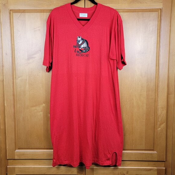 Diplomat Vintage B. Kliban Red Rich Cat Night Shirt - XL - Picture 1 of 8